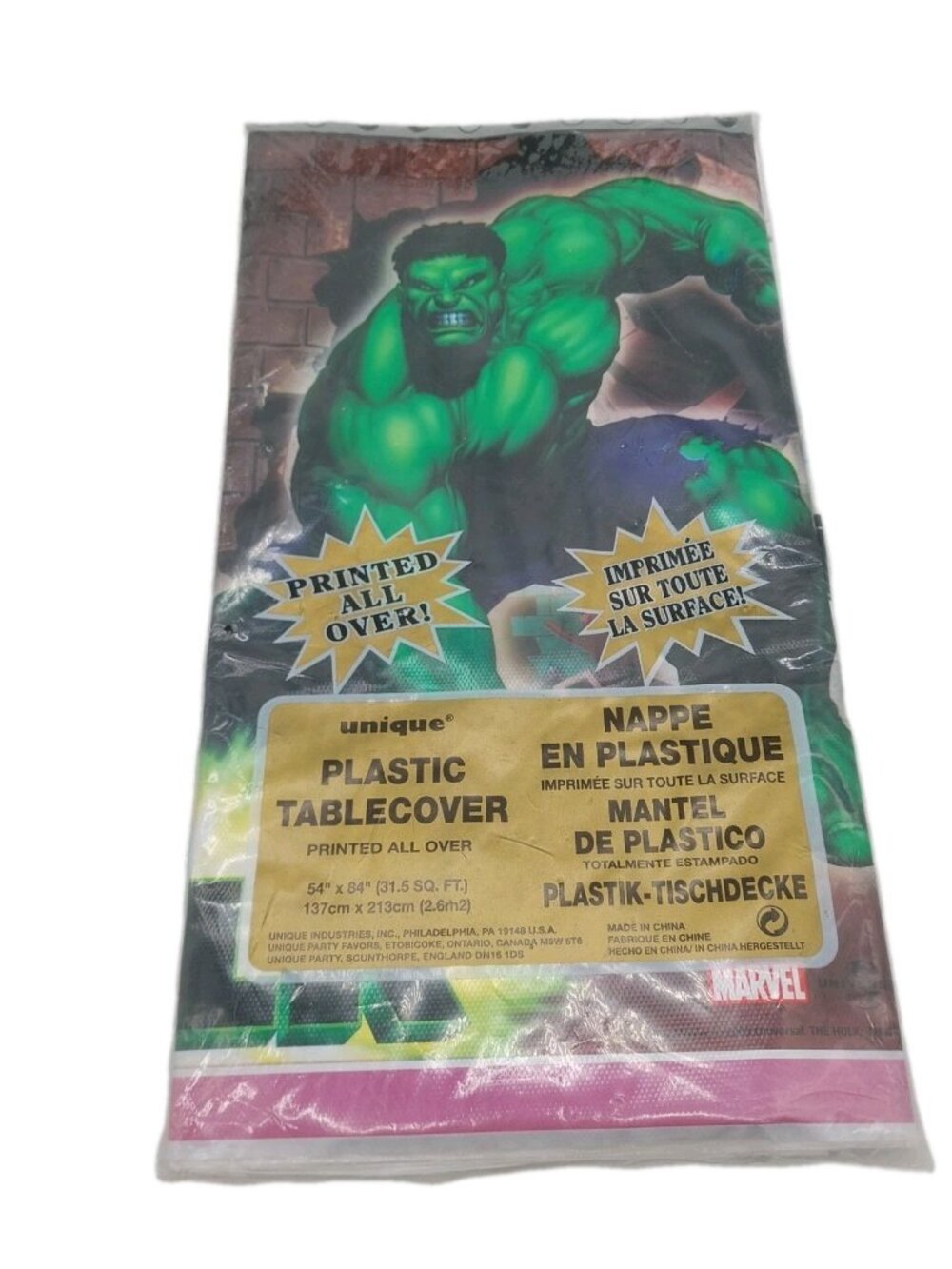 Marvel Incredible Hulk Birthday Party Rectangle Plastic Table Cover 54x84 2003